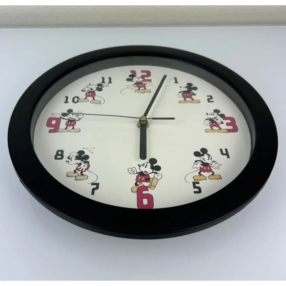 Disney It's Mickey Mouse Time Wall Clock Round Circular Black Red White Tested